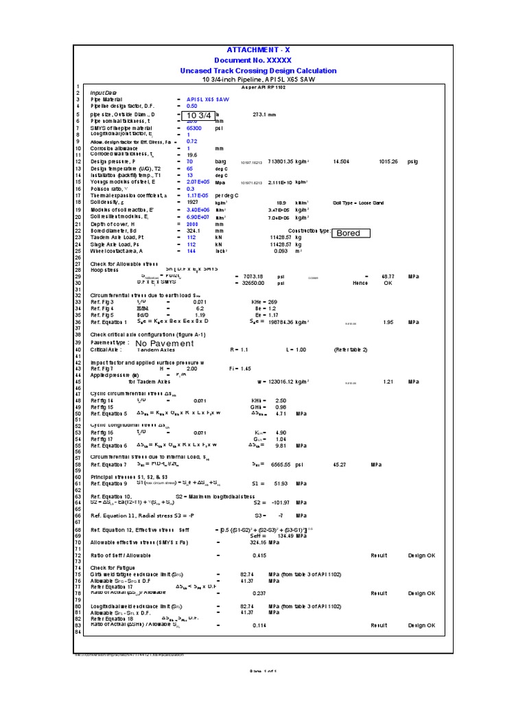 Crossing Calculation API RP1102 (TEMPLATE) | PDF | Chemical Product ...
