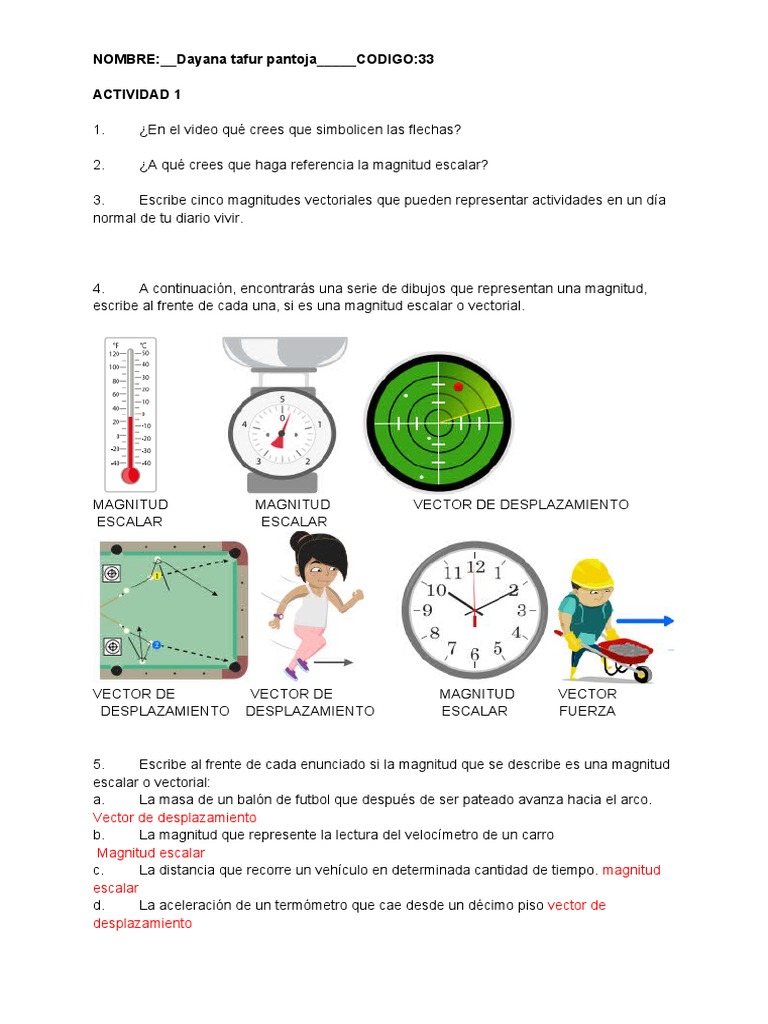 MAGNITUDES ESCALARES Y VECTORIALES-ACTIVIDAD INTRODUCTORIA Work | PDF |  Vector Euclidiano | Mecánica