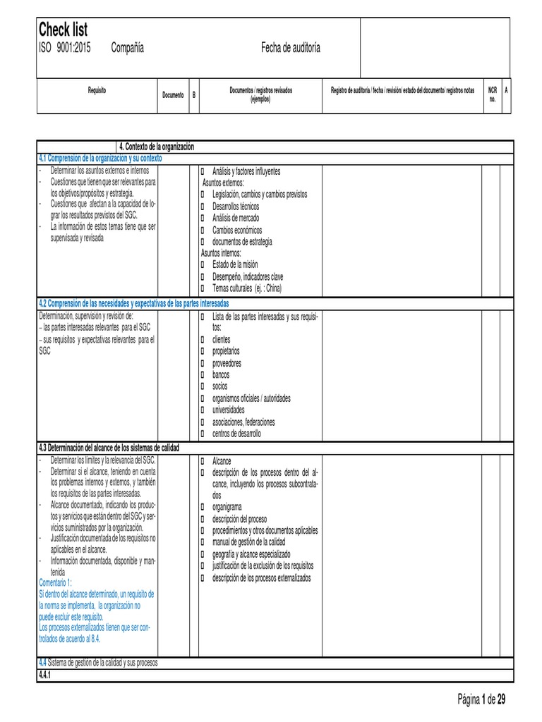 Check List ISO 9001:2015 | PDF | Sistema de manejo de calidad | Calidad ...