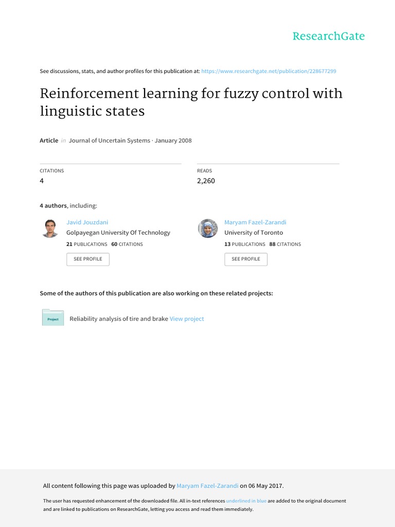Reinforcement Learning For Fuzzy Control With Ling-1 PDF | PDF | Fuzzy ...