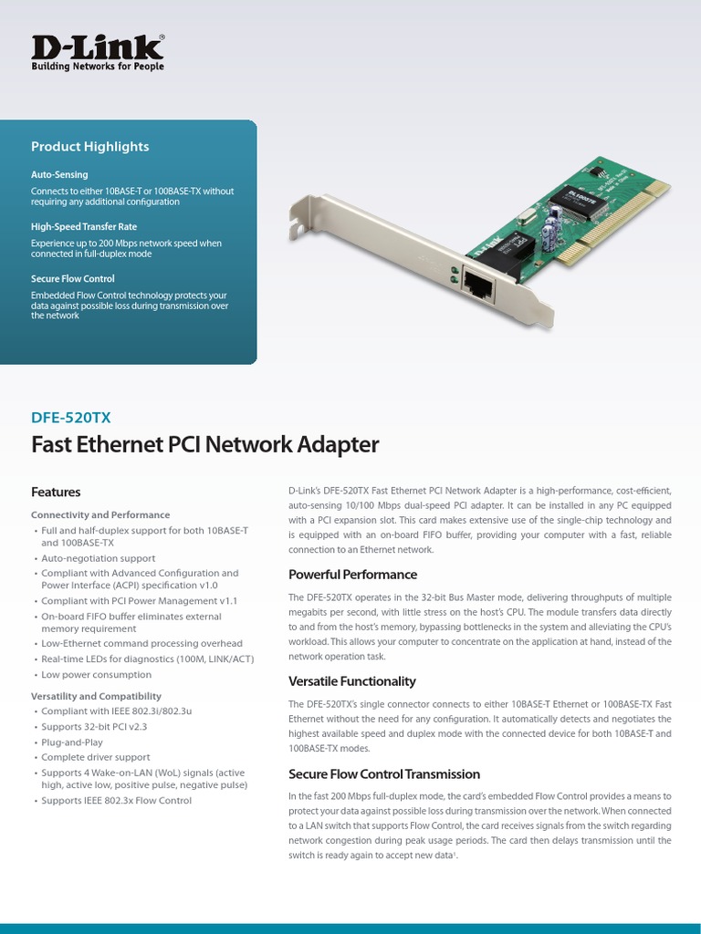 Fast Ethernet PCI Network Adapter: Product Highlights | PDF | Ethernet ...