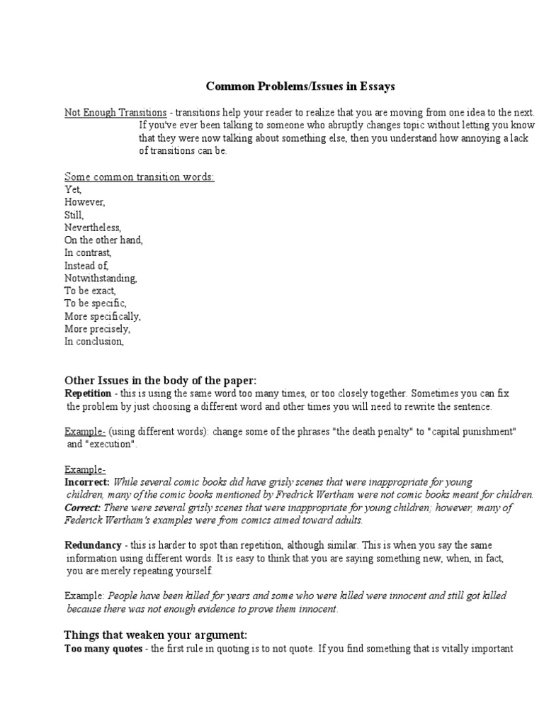 Common Essay Problems and Solutions | PDF | Capital Punishment ...