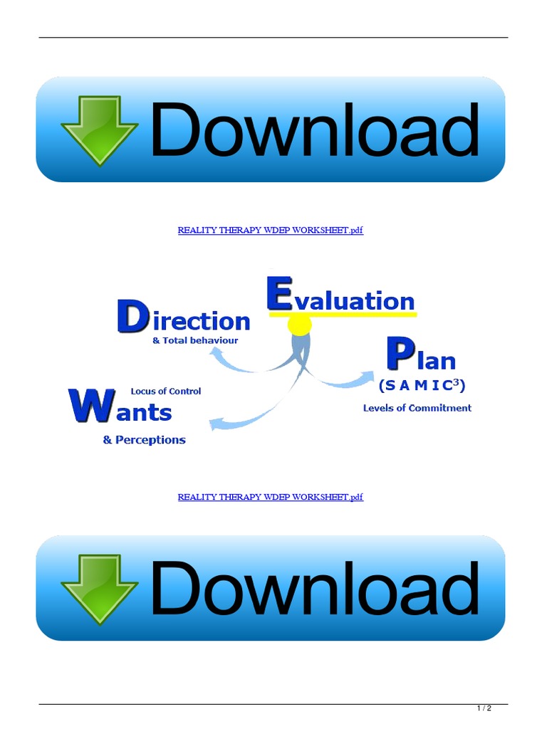 Reality Therapy Wdep Worksheet PDF PDF Dialectical Behavior Therapy