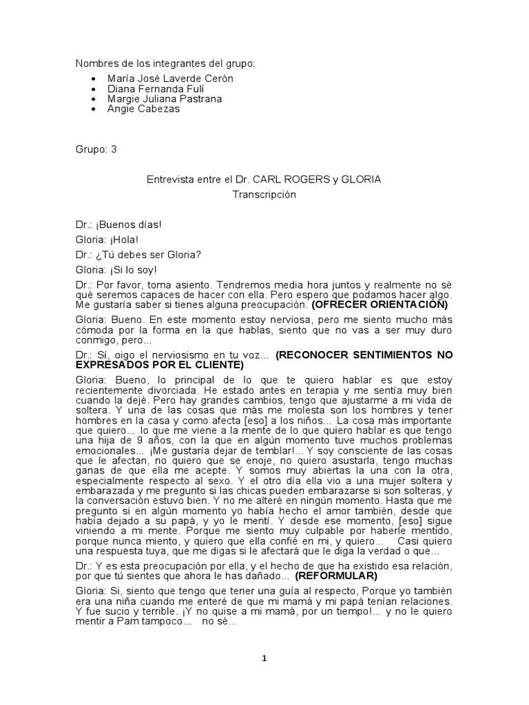 Entrevista A Gloria Por Carl Rogers JJJJJ PDF utopía Verdad