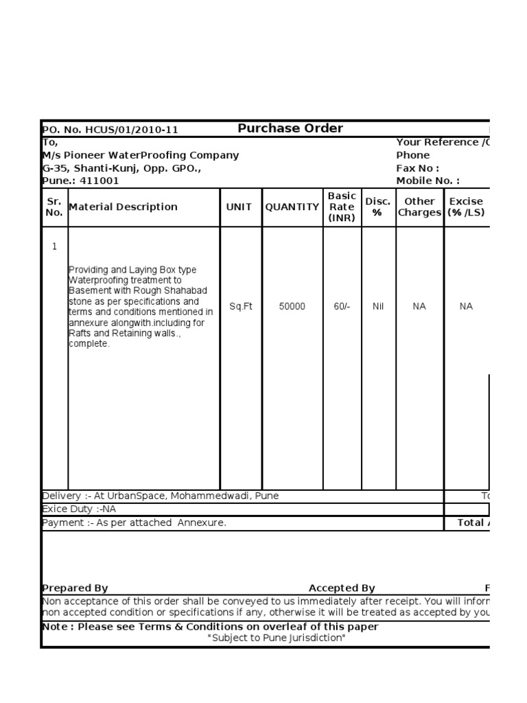 Purchase Order for Waterproofing Services | PDF