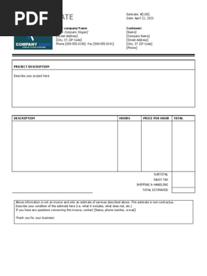Work estimate template