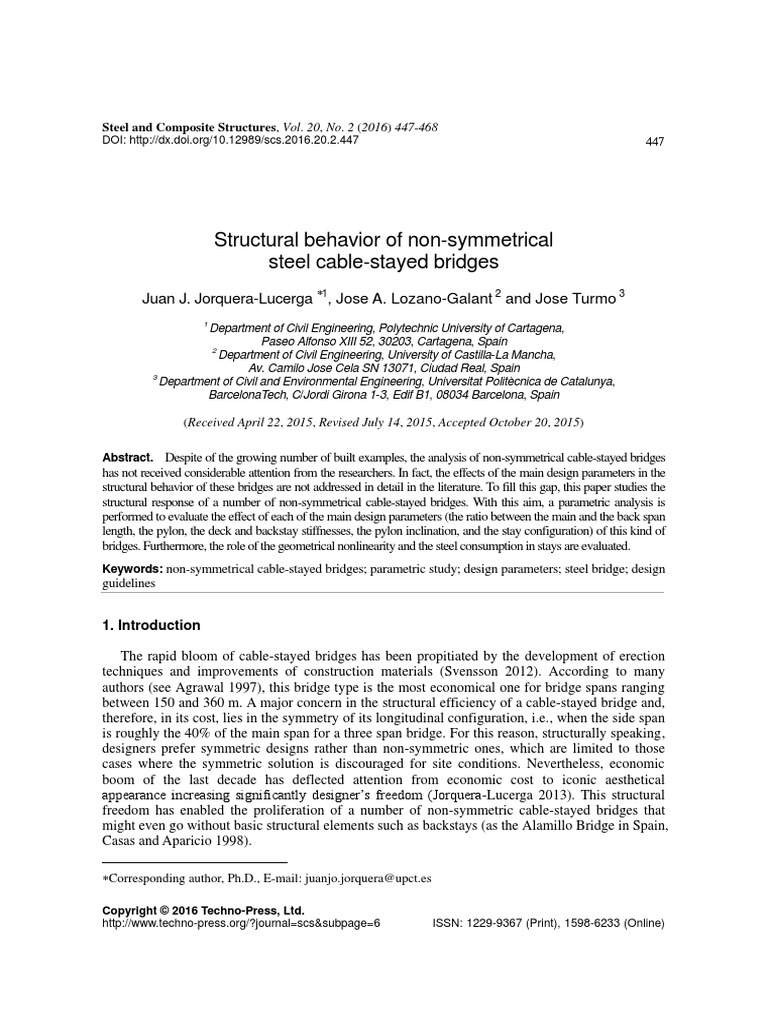 Structural Behavior of Non-Symmetrical Steel Cable Stayed Bridge PDF ...
