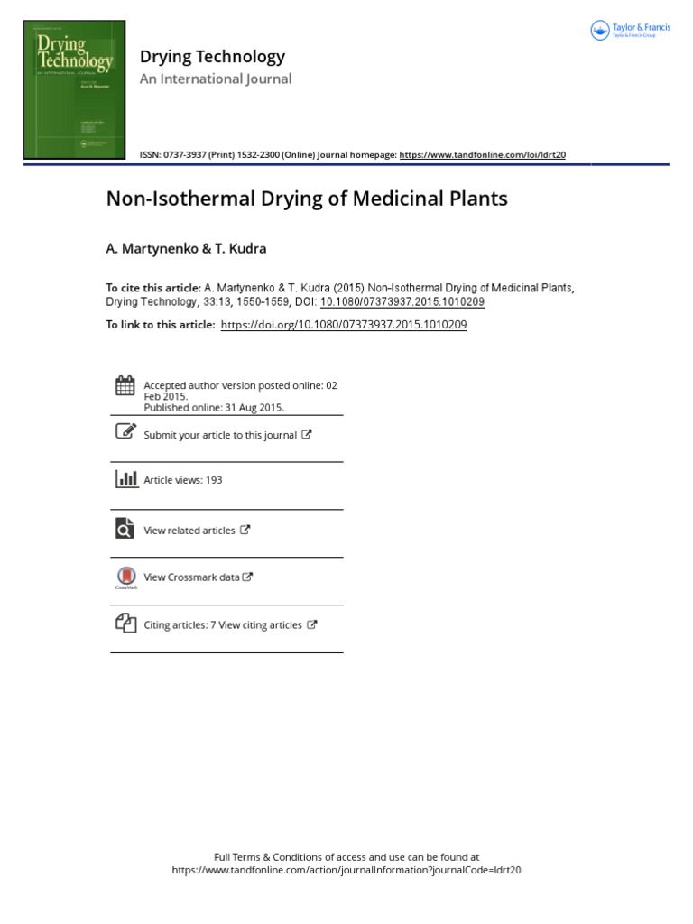 Non Isothermal Drying of Medicinal Plants | PDF | Mathematical ...