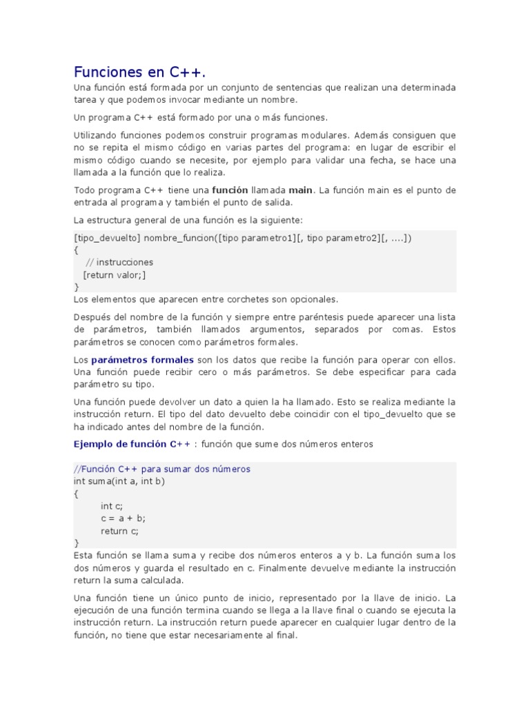 Ejemplos de funciones en C++ | PDF | C ++ | Función (Matemáticas)