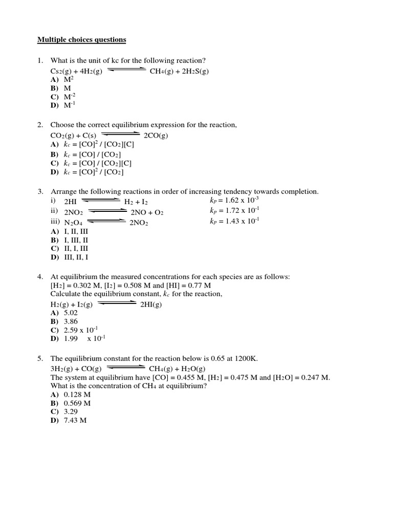 Topic 1 Equilibrium Chemical Equilibrium Acid