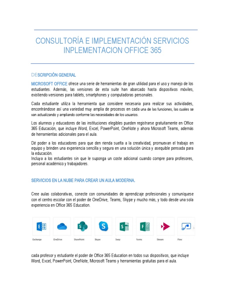 Implementación de Office 365 en Educación | PDF | Oficina 365 ...