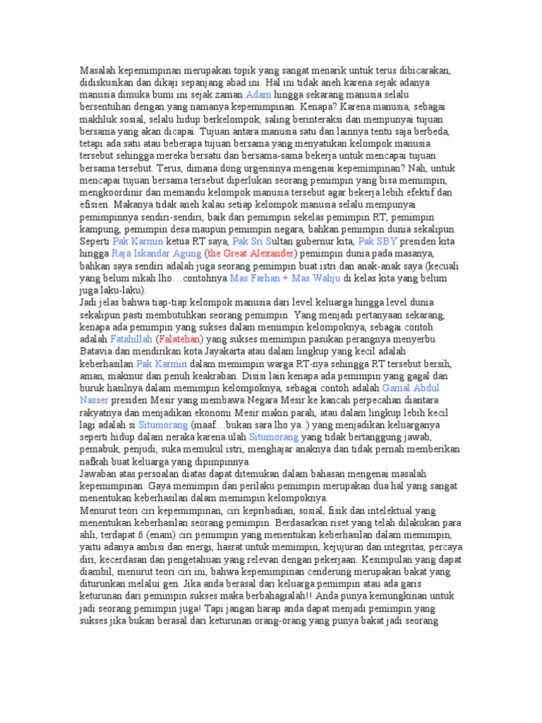 Contoh-contoh Pemimpin Karismatik  Kekuasaan (Sosial dan 