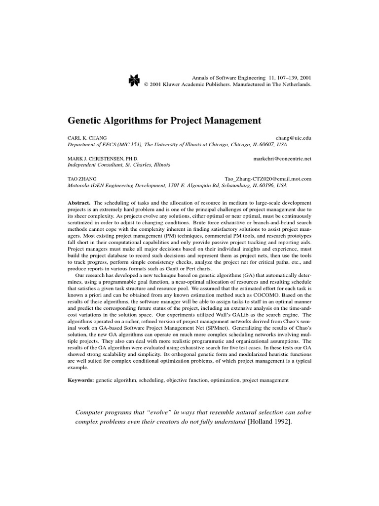 Genetic Algorithms in Project Management | PDF | Genetic Algorithm ...