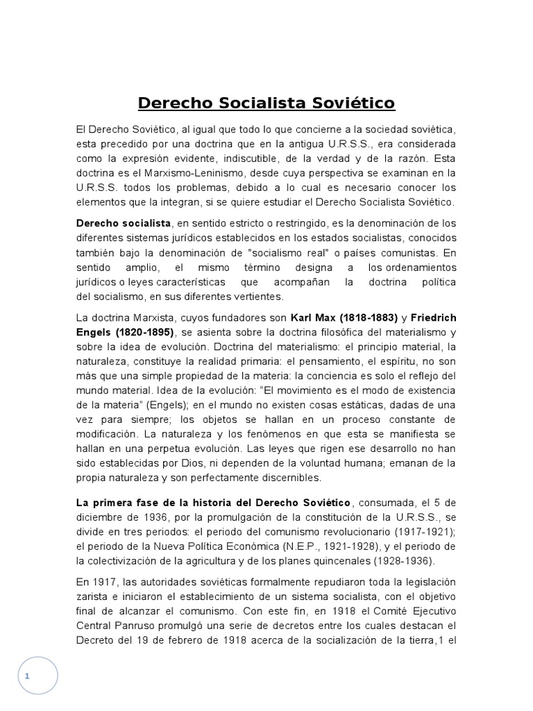 Derecho Socialista Sovietico (Informe de Lectura) PDF Justicia