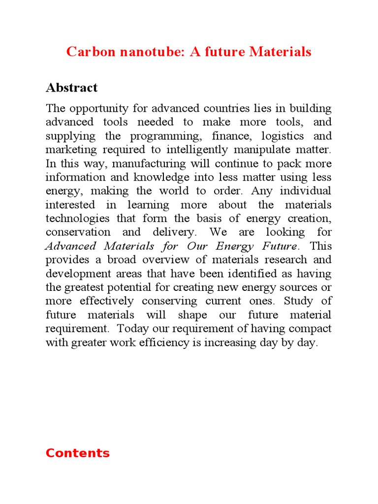 Carbon Nanotubes: Future Material Insights | PDF | Carbon Nanotube ...