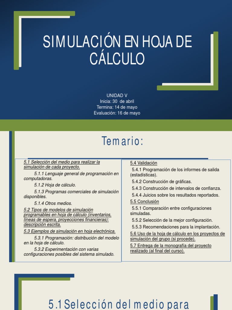 Unidad - V - Simulación en Hoja de Cálculo | PDF | Simulación | Microsoft  Excel