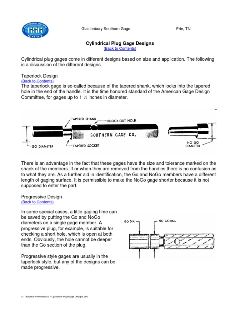 Cylindrical Plug Gage Designs (Back To Contents) PDF Equipment Tools