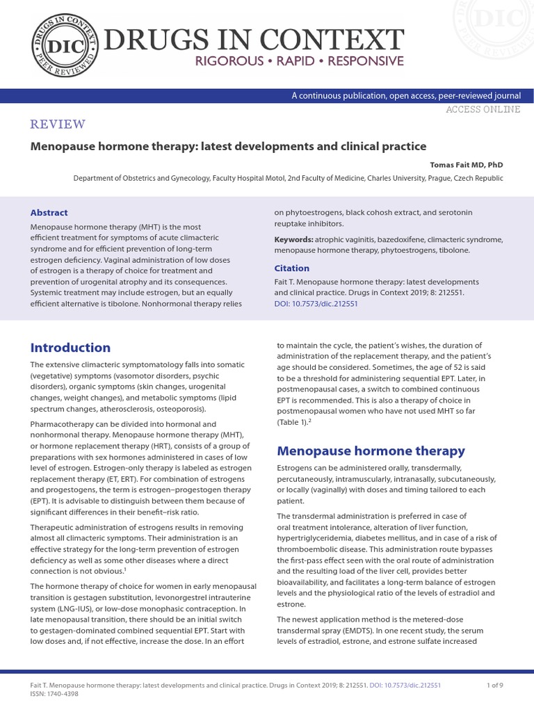Menopause Hormone Therapy Latest Developments and Clinical Practice