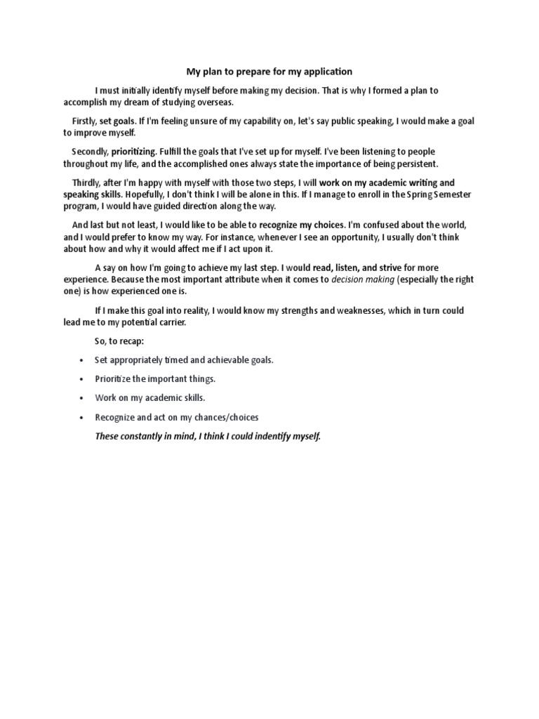 Study Abroad Application Preparation Plan | PDF