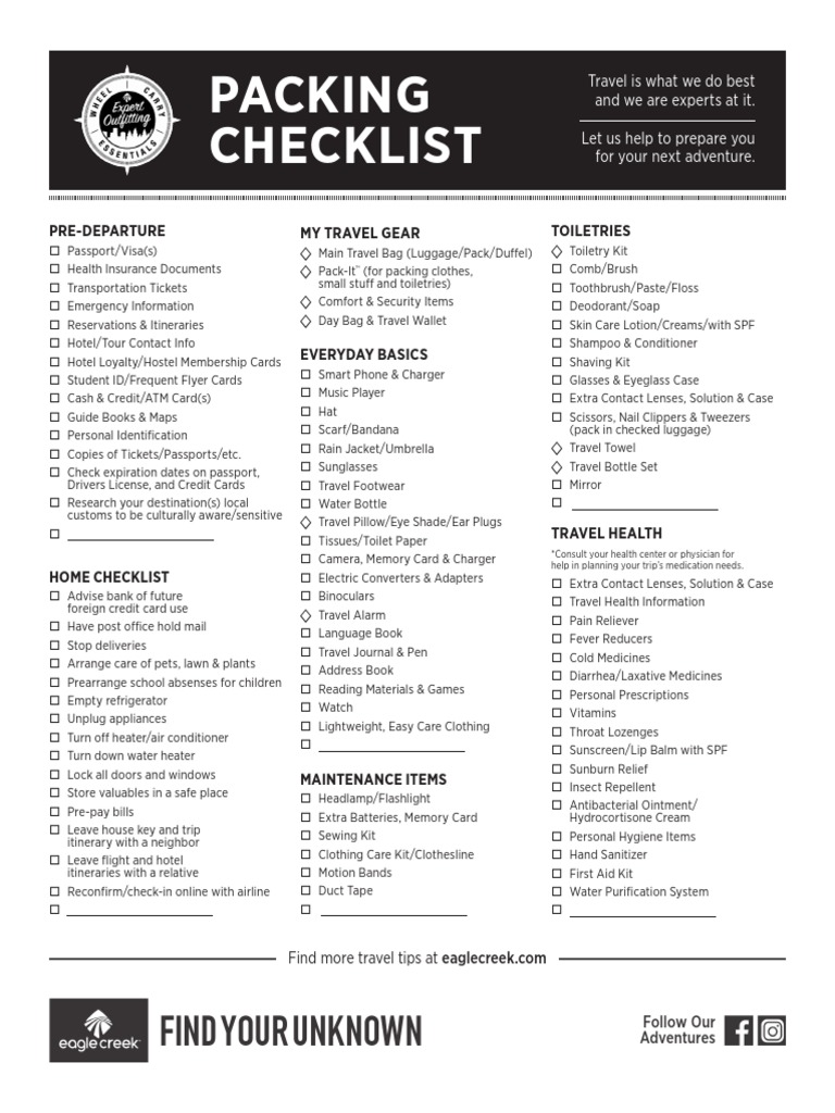 Packing Checklist: Find Your Unknown | PDF