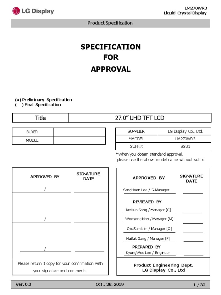 LM270WR3 LCD Product Specification | PDF | Liquid Crystal Display ...