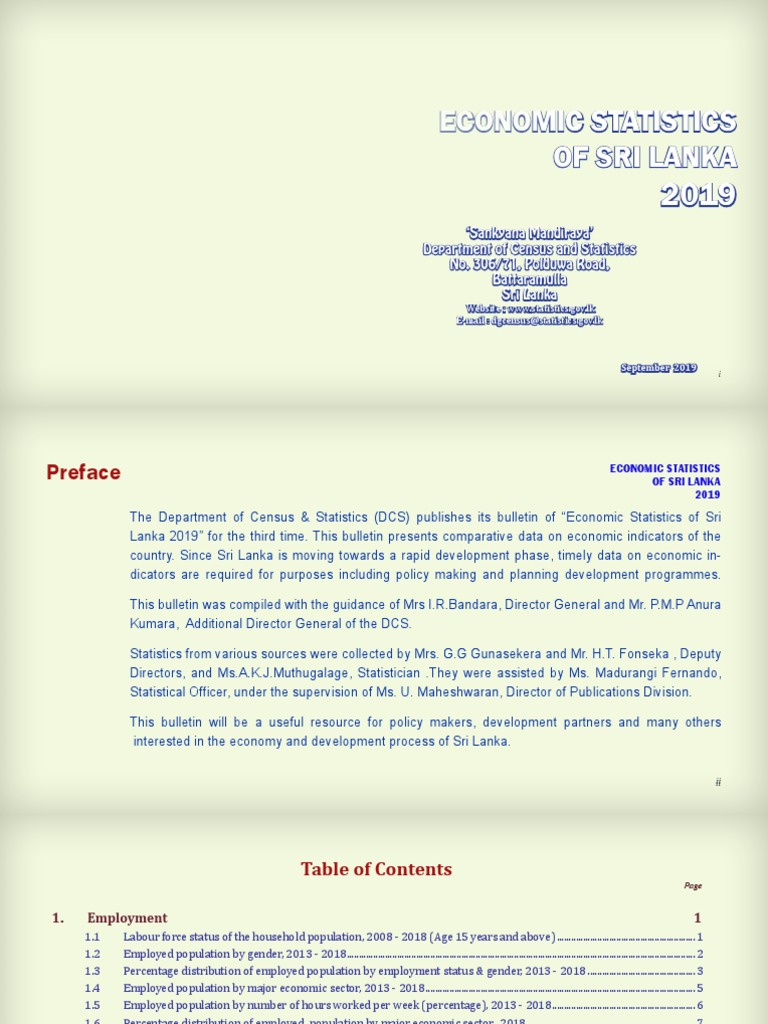 Economic Statistics of Sri Lanka 2019 | PDF | Gross Domestic Product ...