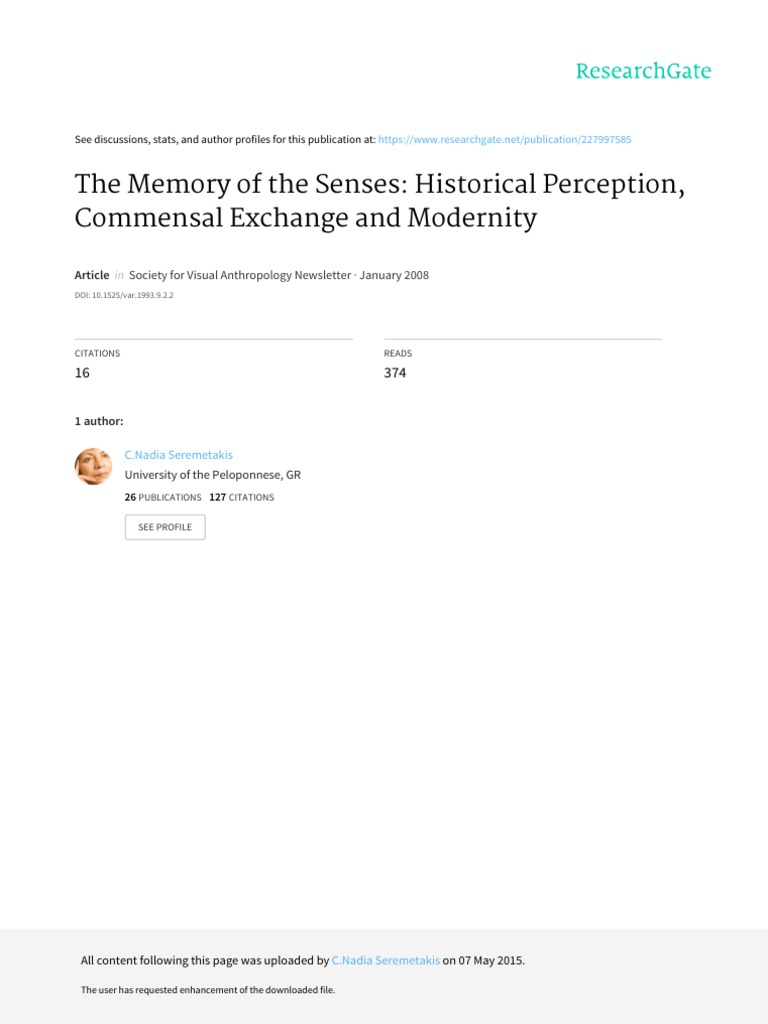 Memory and Senses in Modernity | PDF | Perception | Anthropology