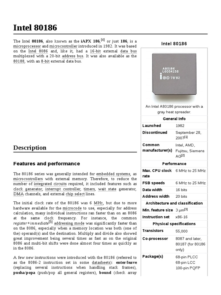 Intel 80186 Microprocessor Overview | PDF | Integer (Computer