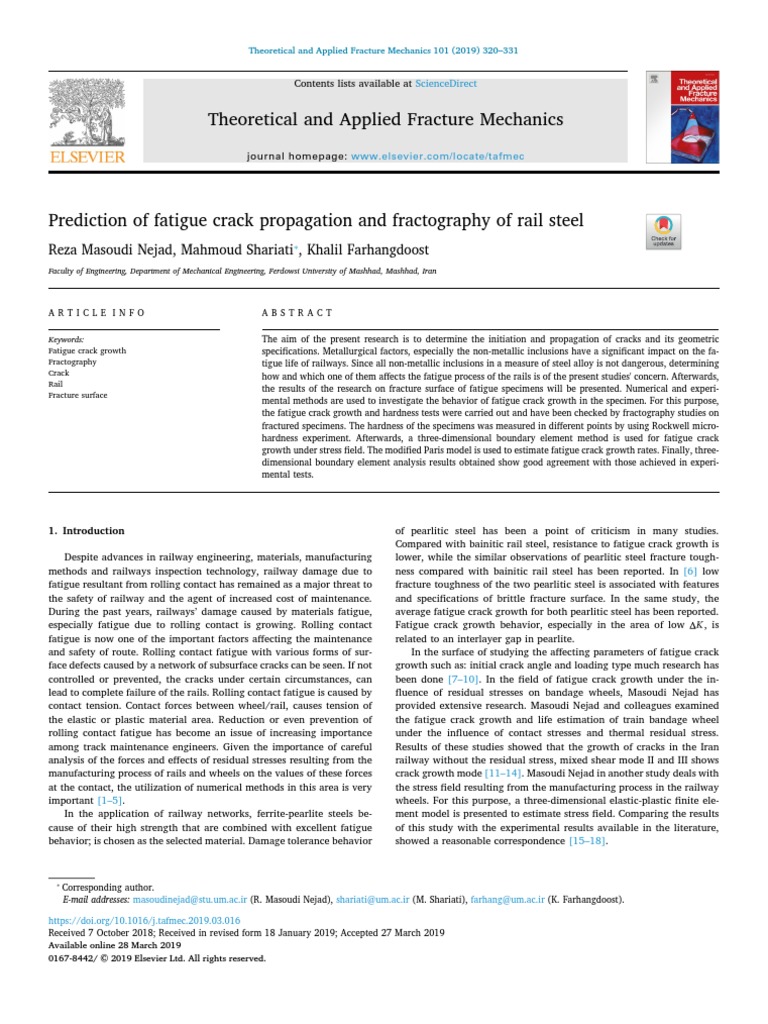 Prediction of Fatigue Crack Propagation and Fractography of Rail Steel ...