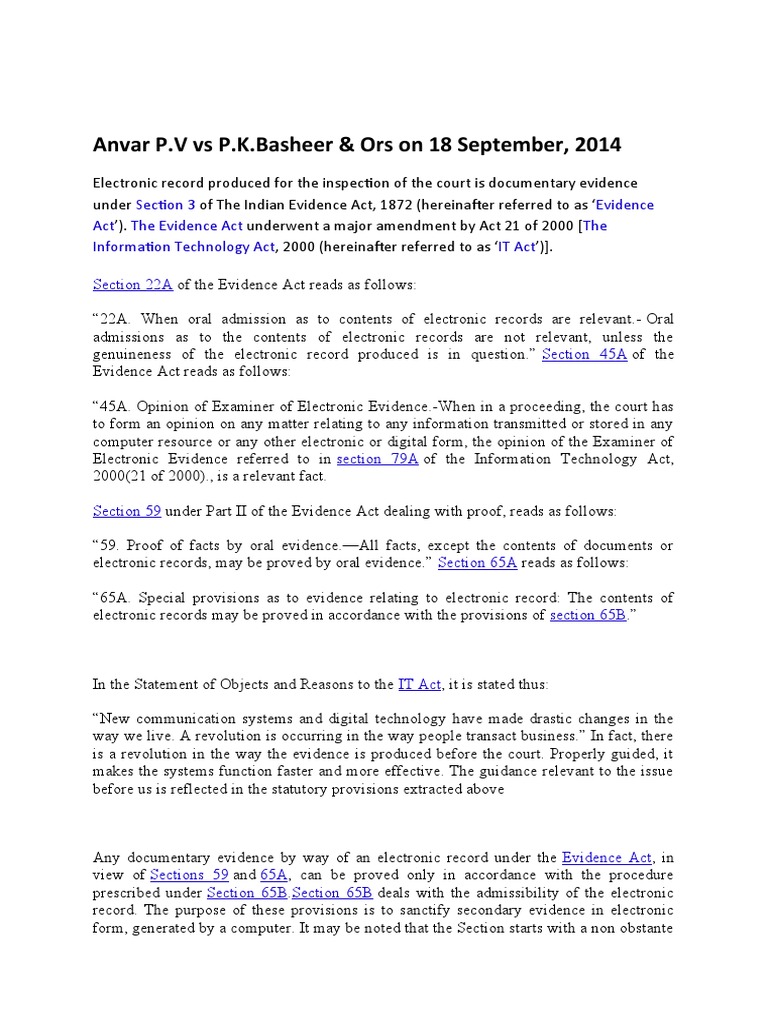 Anvar P.V Vs P.K.Basheer & Ors On 18 September, 2014 | PDF | Computer ...