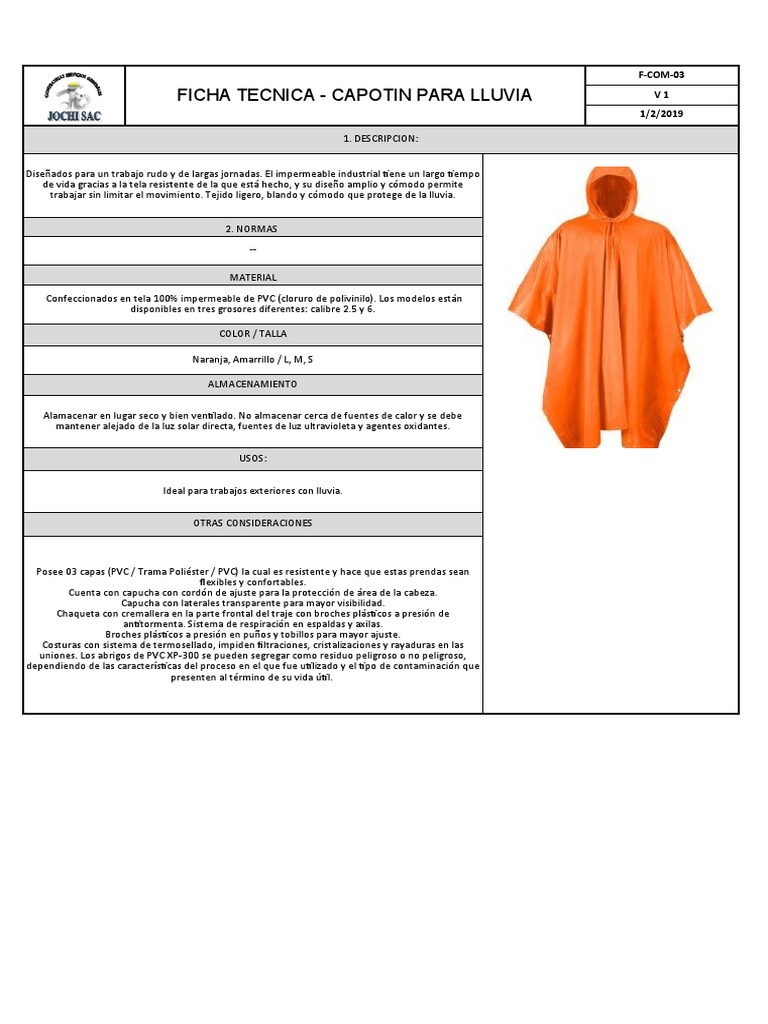 F-COM-03 Ficha Tecnica - Capotin para La Lluvia | PDF | Cloruro de ...