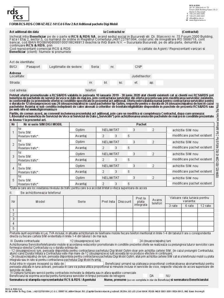 Contract DIGI Act Digi Mobil Urban PDF | PDF
