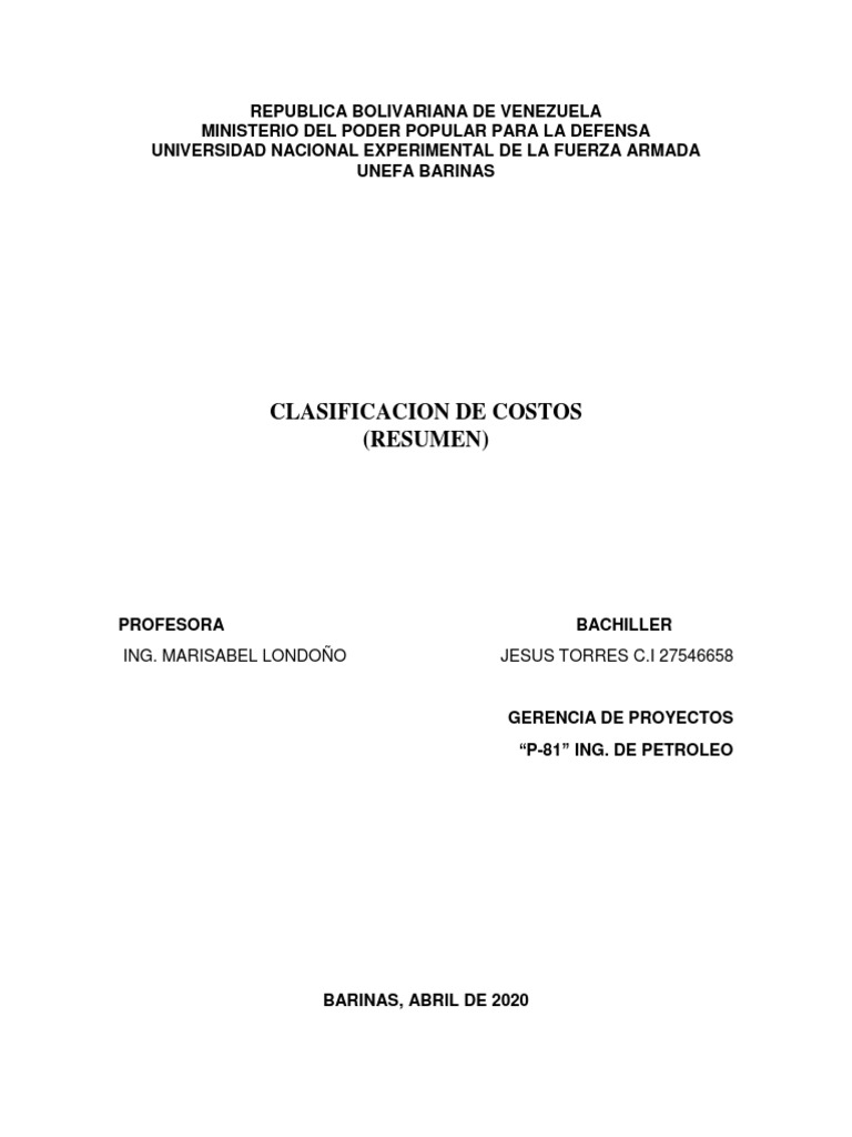 Clasificacion de Costos PDF | PDF | Economias | Business
