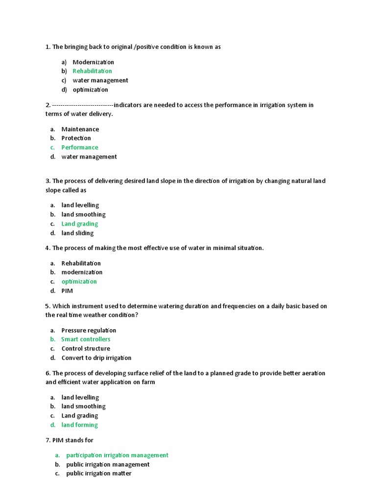 Irrigation Objective Type Question and Answers PDF Dam Irrigation