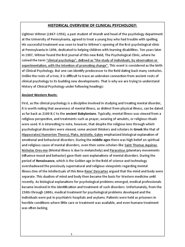 History of Clinical Psychology | PDF | Clinical Psychology | Psychology