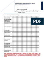 Application Form Competency Training Course On Field Acceptance Test of Small Hydro Power Plants