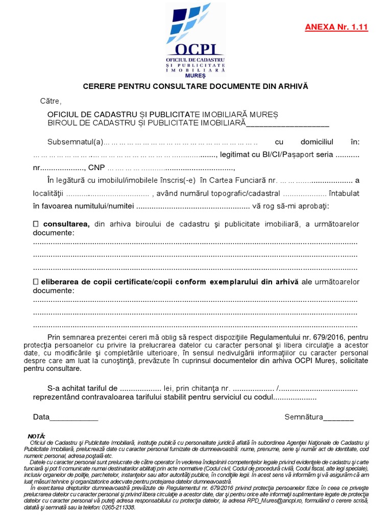 Anexa Cerere PAD - OCPI | PDF