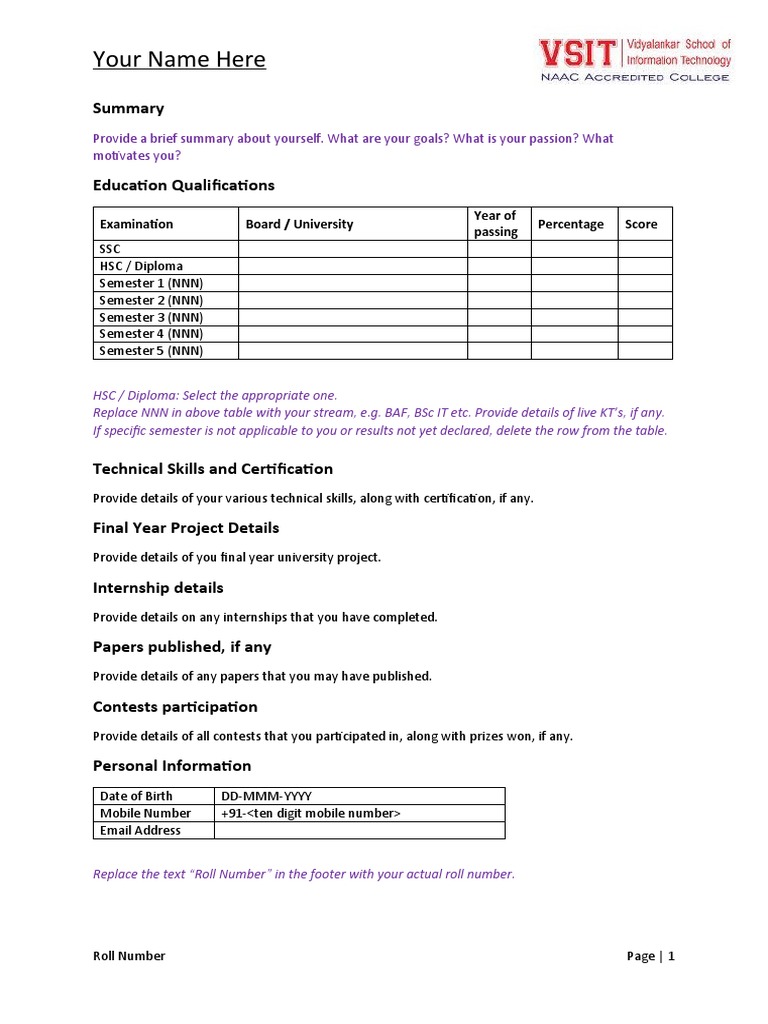 Personal Profile and Qualifications Template | PDF | Career & Growth ...