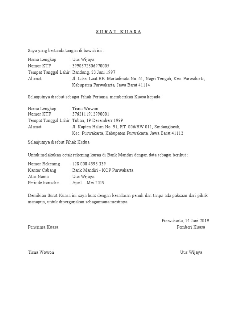 35 Surat Kuasa Pengambilan Rekening Koran Di Bank Mandiri Info Dana Tunai