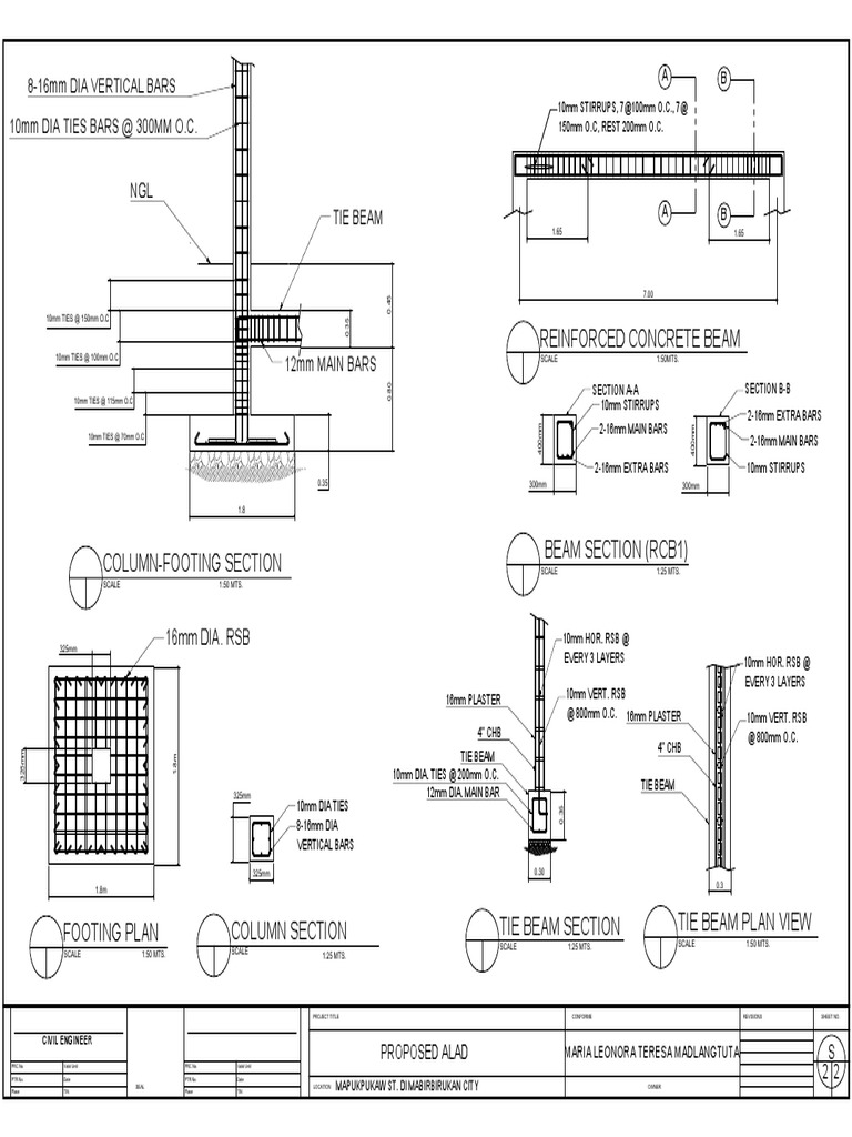 CHB Tie Beam Structural Design Details | PDF | Materials ...