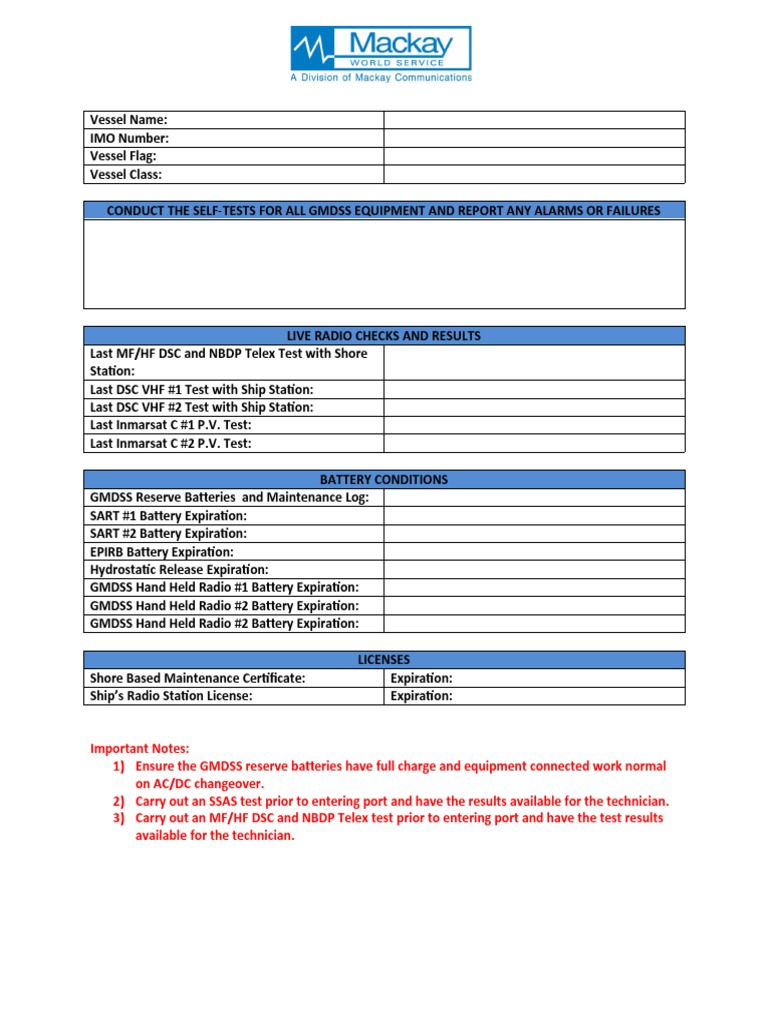 GMDSS Pre Survey Checklist | PDF