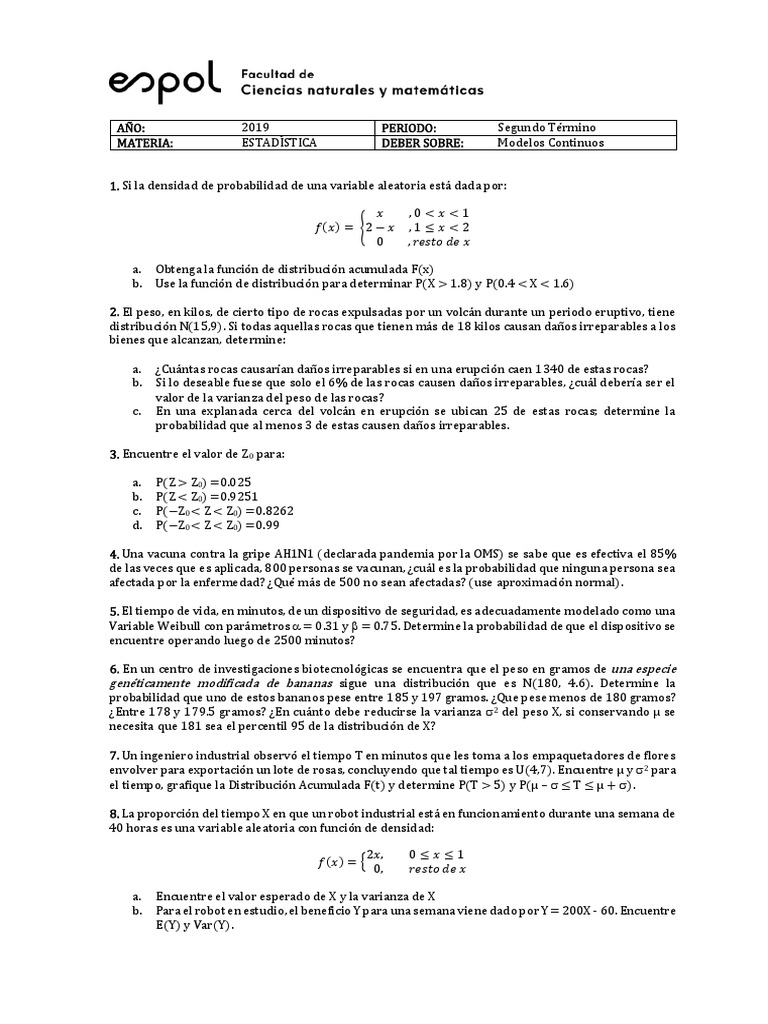 Ejercicios de Modelos Continuos en Estadística | PDF | Función de ...