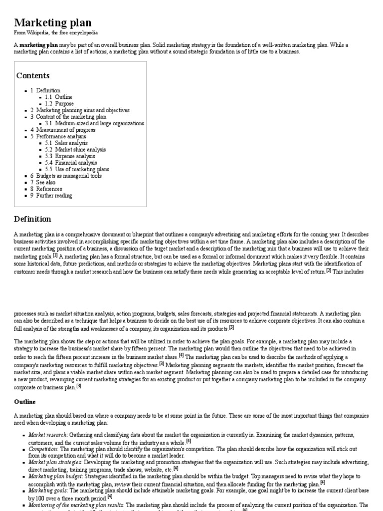Marketing Plan: From Wikipedia, The Free Encyclopedia | PDF | Marketing ...