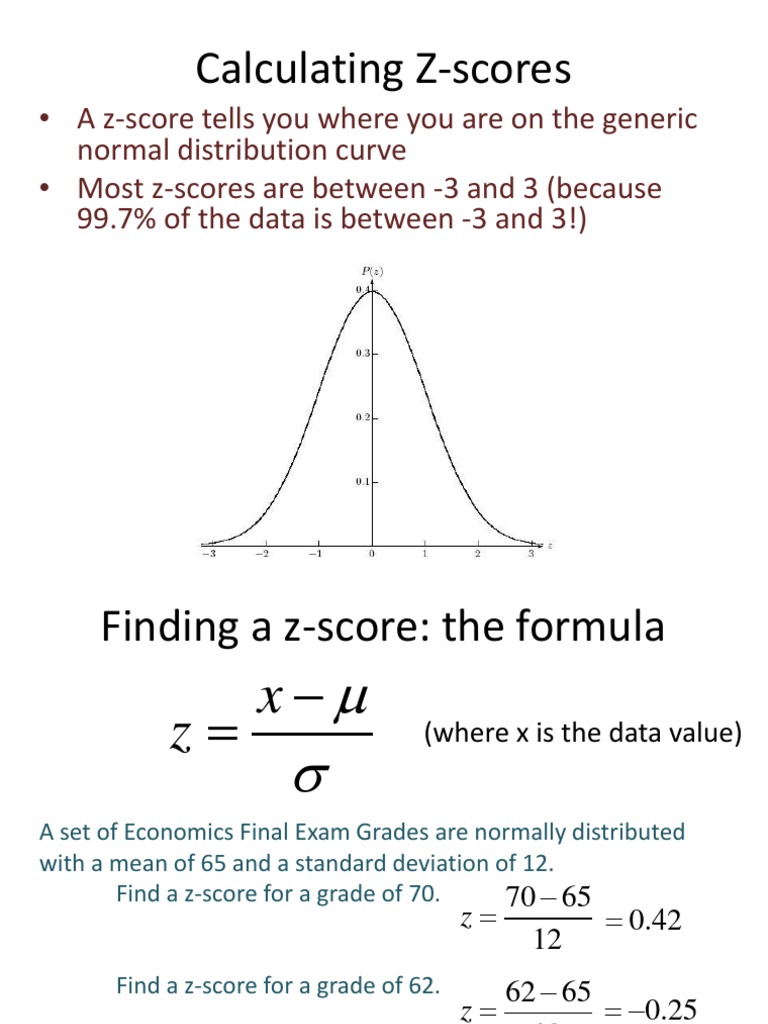 Calculating Z Scores PDF Standard Score Standard Deviation