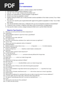 Important Questions of Indian Economic Development Chapter 1