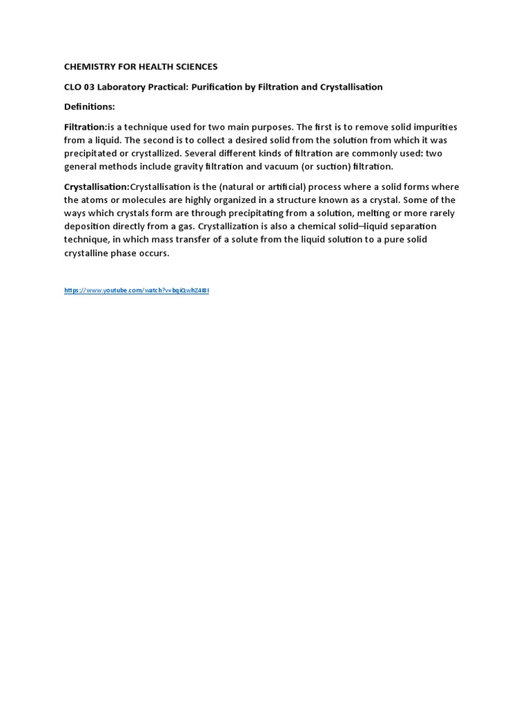 Chemistry Practical: Filtration & Crystallisation | PDF ...