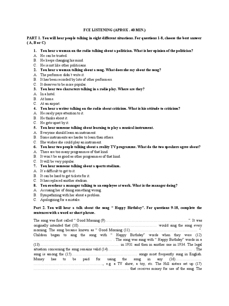 Listening Test Fce Macmillan 3Rd Edition | Pdf