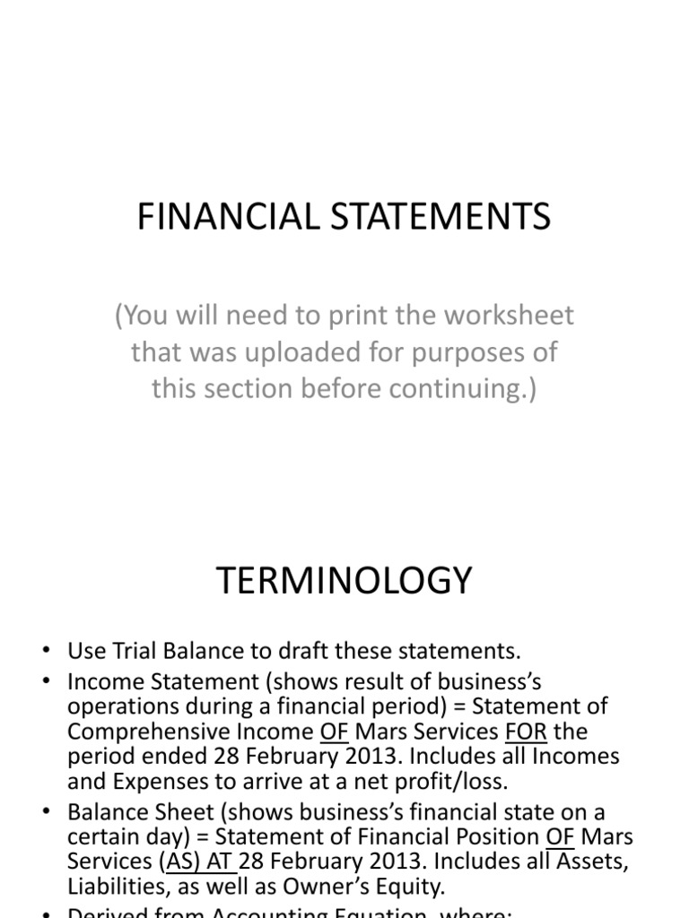 Mars Services Financial Statements Overview | PDF | Expense | Balance Sheet