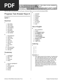 Progress Test Answer Keys A Unit 1: Grammar