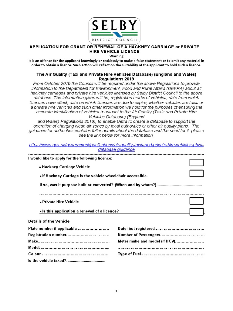 Apply Hackney Carriage Private Hire Licence PDF License Fraud